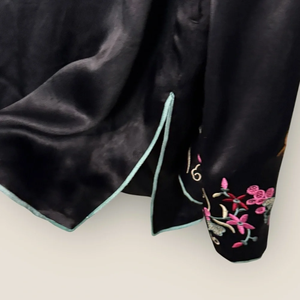 Free People | Satin Embroidered Flower Kimono | Small | Black - Picture 10 of 11
